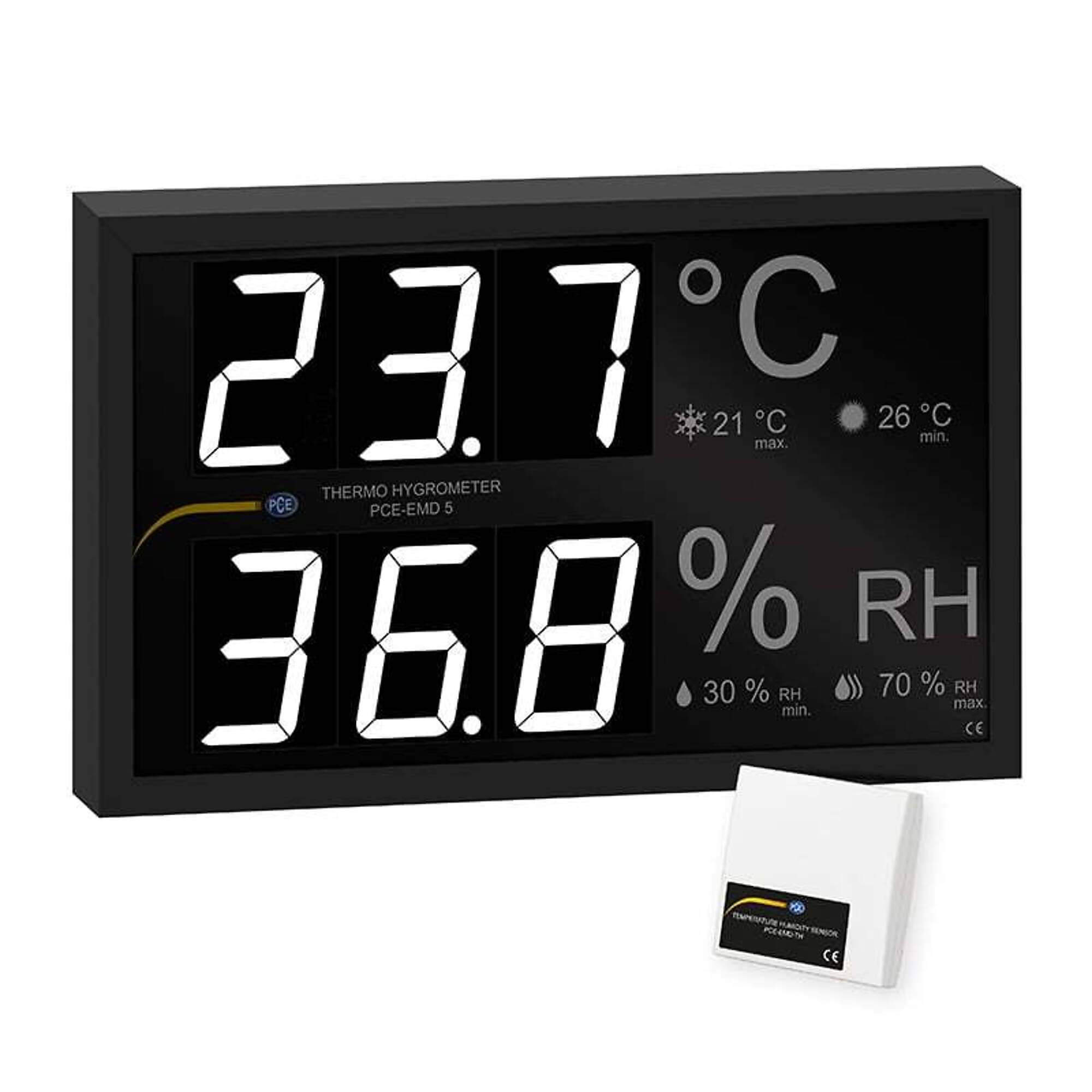 PCE Temperature and Humidity Indicator — Connects Up to 4 External Sensors, Model# PCE-EMD 5